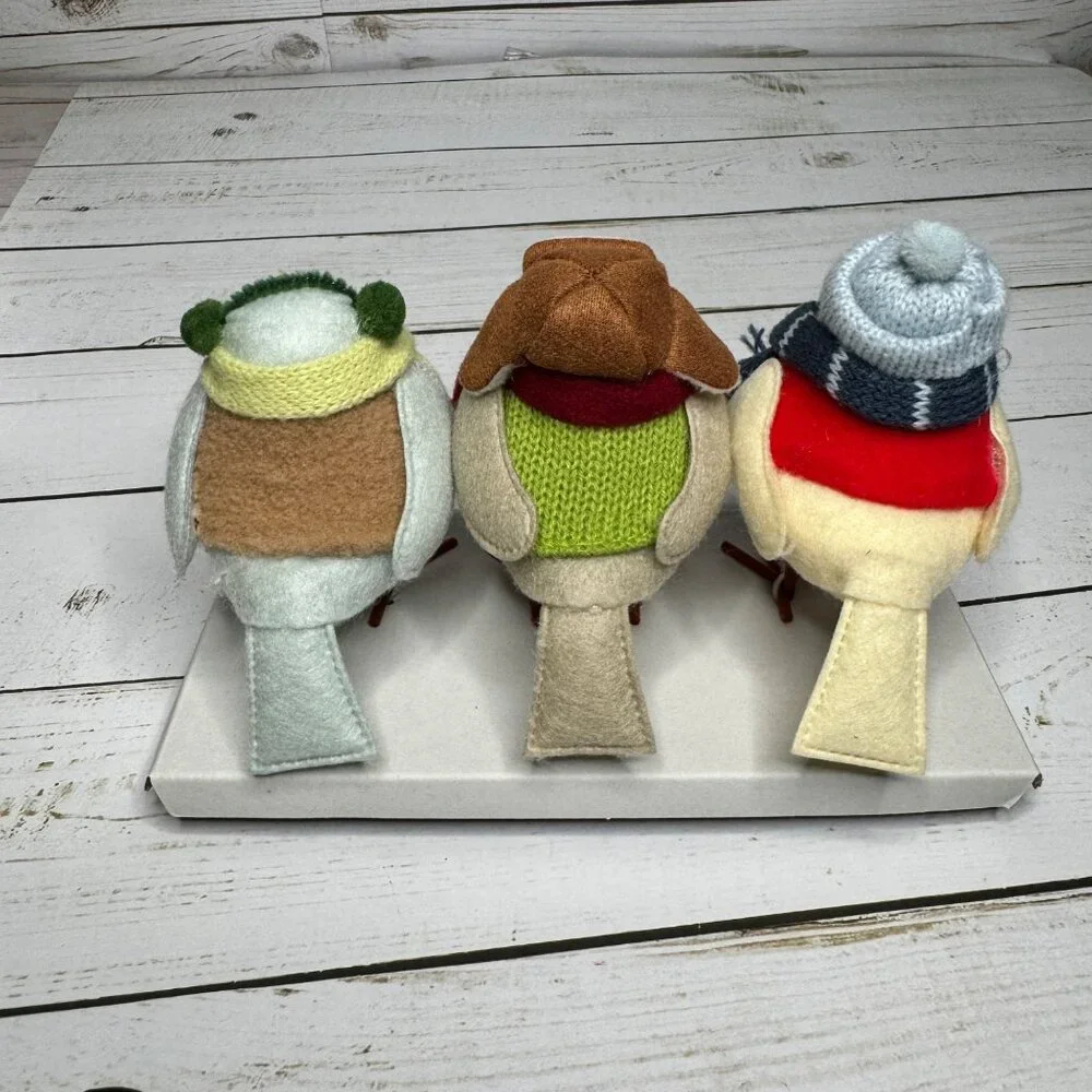 3pc‎ Featherly Friends Mini Fabric Christmas Bird Figurine Wondershop Natural